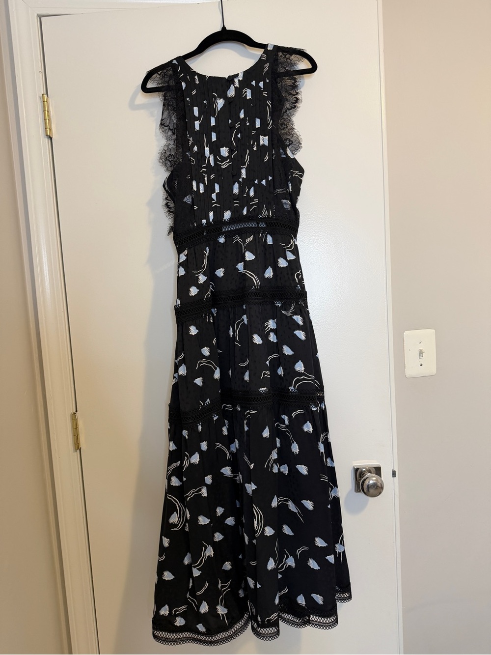 Self-Portrait Black Dress with White Lace Appliqué